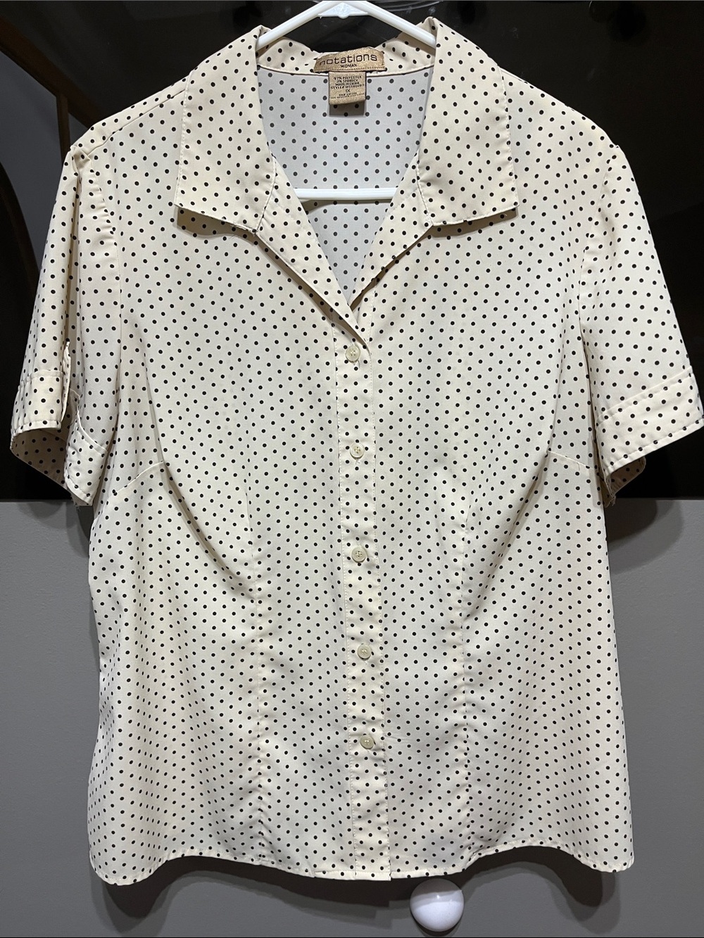 Notations Polka Dot Short-Sleeve Button-Up Shirt - Cream/Black